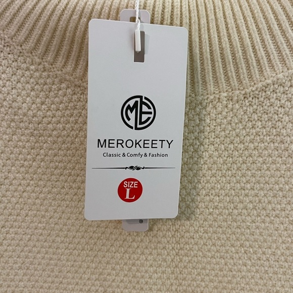 Merokeety Cream Mock Neck Sweater Size Large - Picture 3 of 3